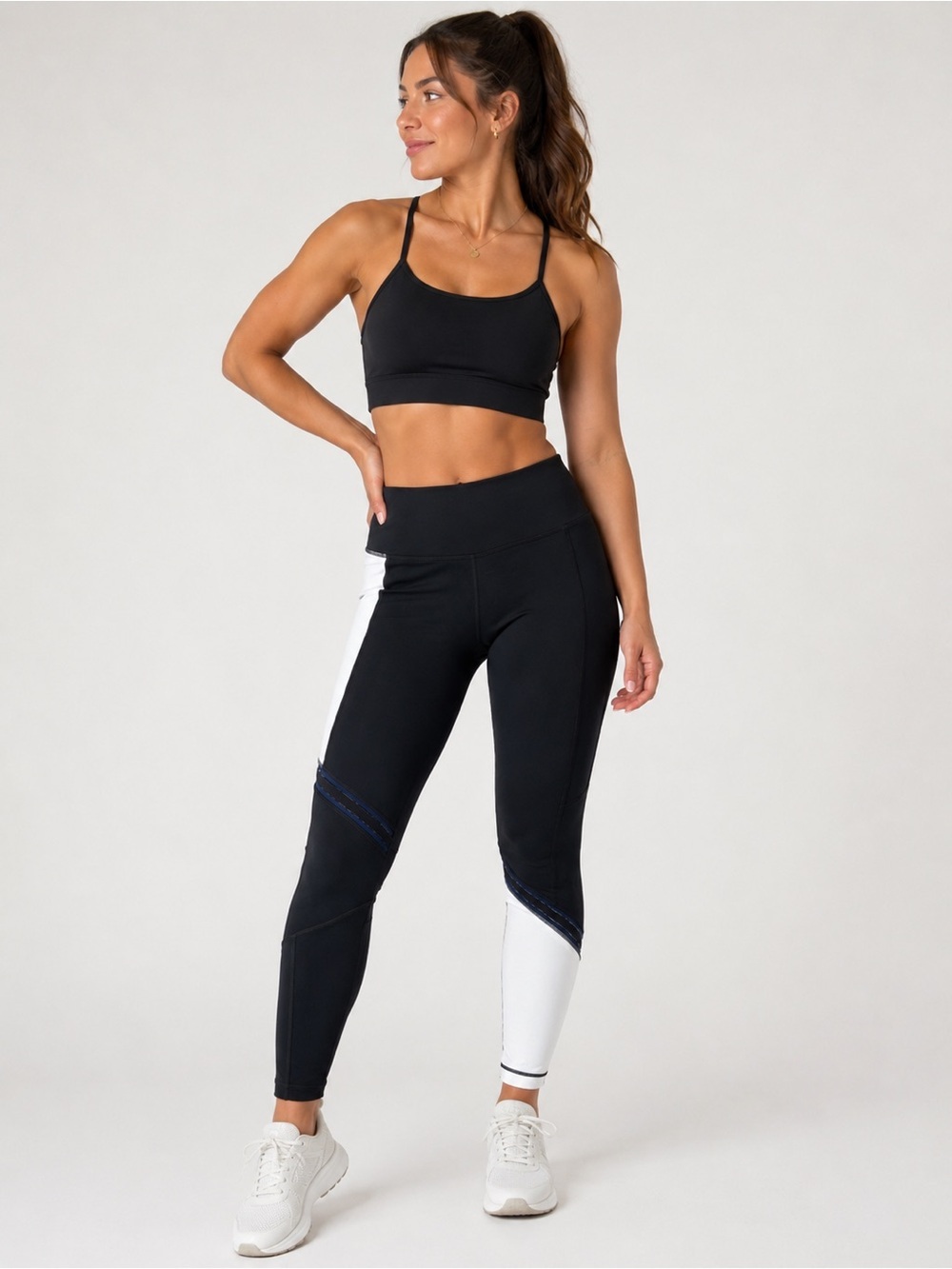 Lolë Black & White Colorblock Cropped Leggings Size Small